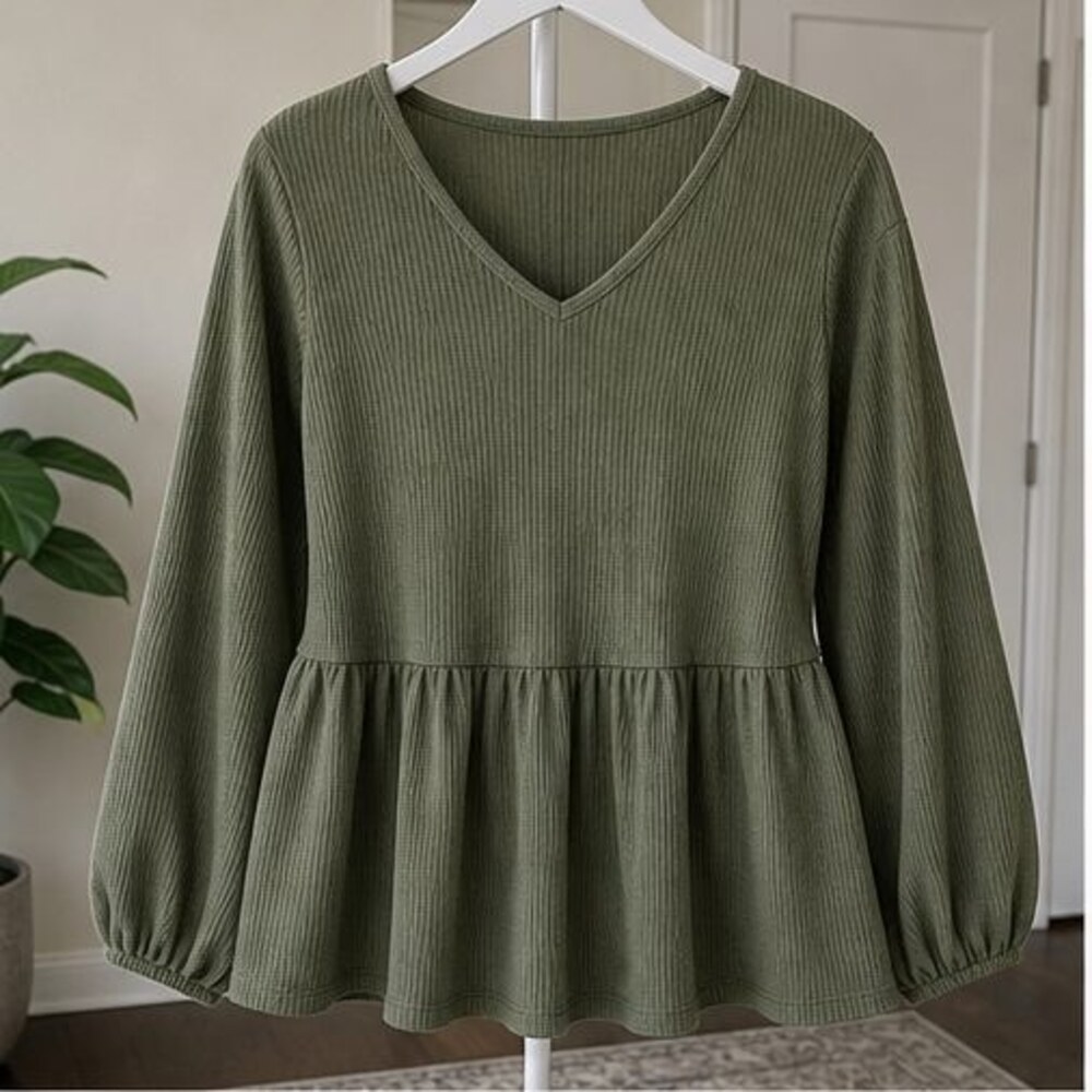 Olive Peplum Top